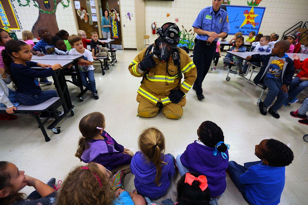 Firefighter in classroom