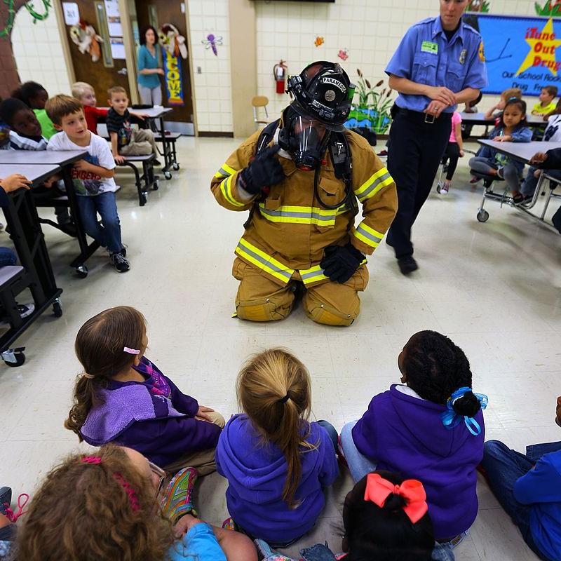 Firefighter in classroom