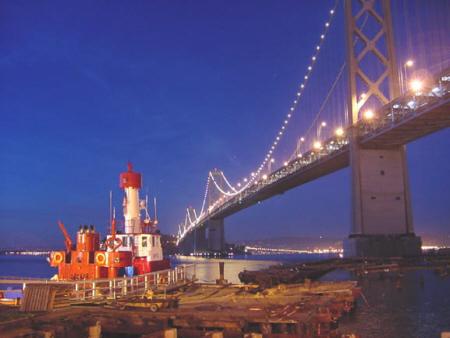 Fireboat Under the Bay Bridge