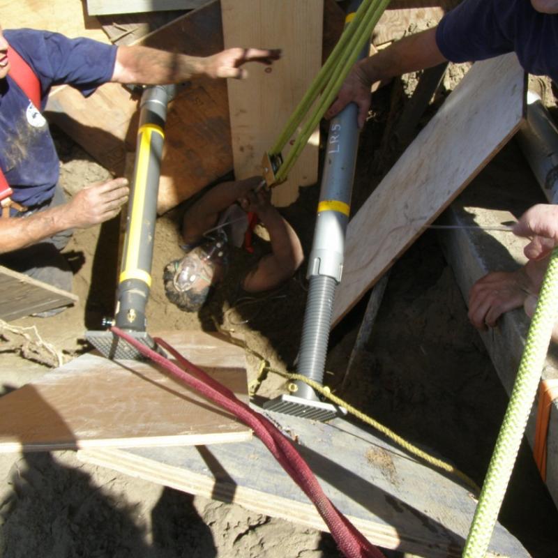 Rescue Incident (July 13, 2010)   Shoring up sides before removing worker trapped in collapsed trench