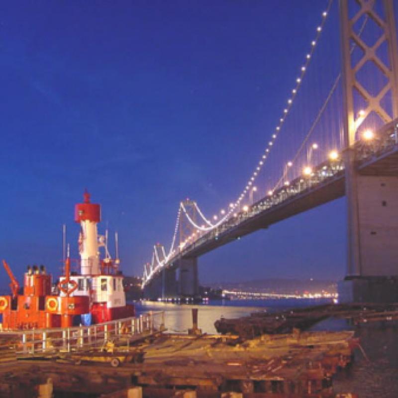 Fireboat Under the Bay Bridge